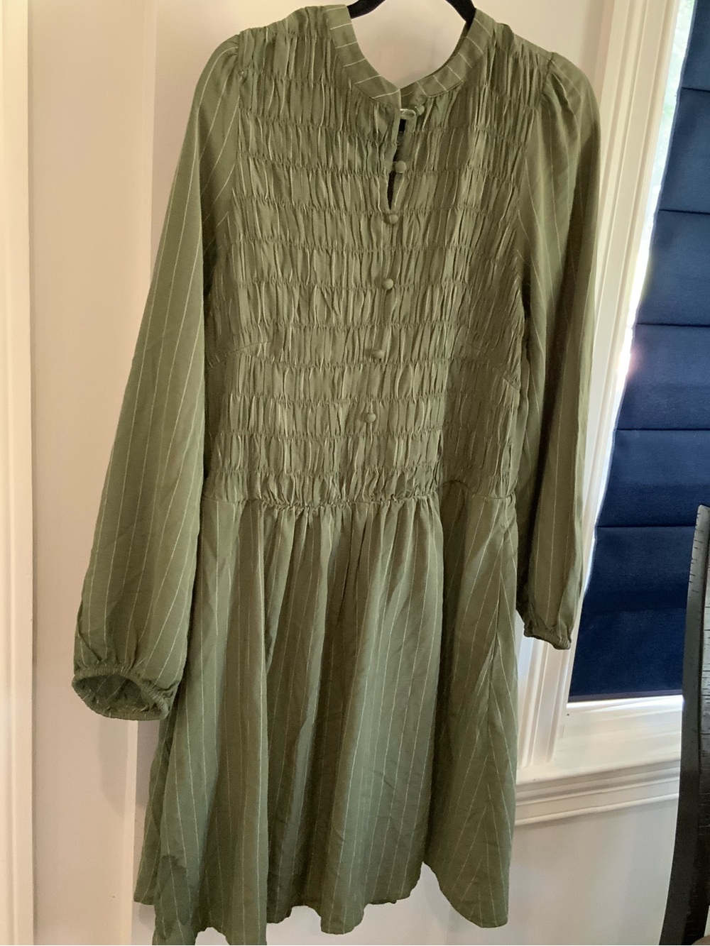 Olive Green Smocked Long-Sleeve Dress nwt XXL. SKU 3187 B